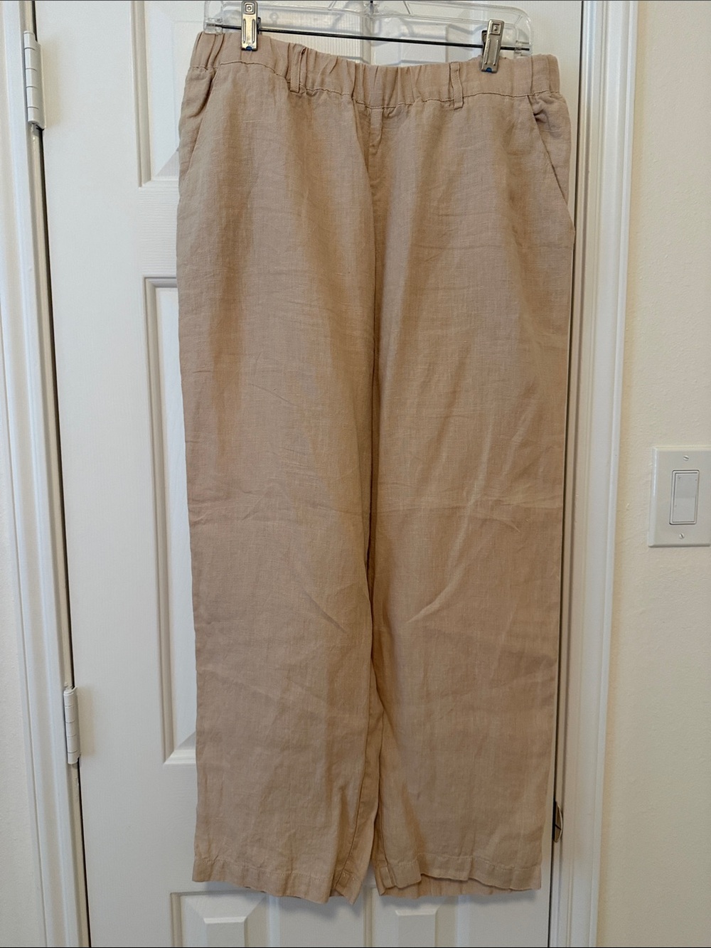 Quince Beige Straight-Leg Linen-Blend Pants
